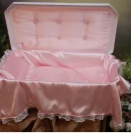 Deluxe Small White Pet Casket With Pink Interior 18 Inches