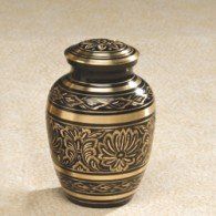 Gee Motif Finished Brass Small Urn  43 cubic Inches