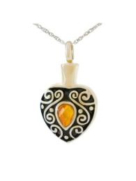 Heart Orange Stone Stainless Steel Pendant Urn