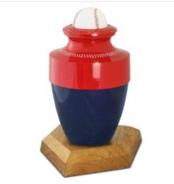 Dark Blue And Red Baseball Urn