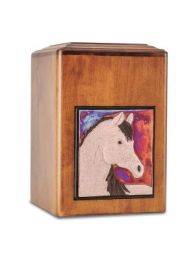 Raku Wood Horse Cremation Urn with Tile Adult
