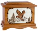 Eagle Cremation Urn with Wood Inlay Art Scene Large Adult