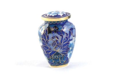Blue Floral Cloisonne 4 Piece Keepsake Set Cremation Urns  5 cu.in.
