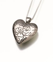 White Bronze Floral Heart Memorial  Jewelry Pendant Cremation Urn