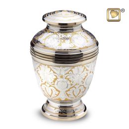 Brass Silver & Gold Colored Keepsake Cremation Urn w, Velvet Heart Box
