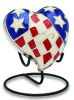 Stars and Stripes Heart Keepsake Cremation Urn 3.cu.in. w. Wire Stand