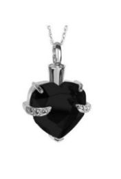 Black Crystal Heart Silver Pendant