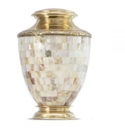 Regal Mother of Pearl Brass Urn  220 Cu In