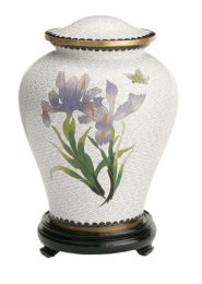 White Iris Cloisonne Adult Cremation Urn 210 Cu. In.