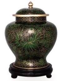 Forest Green Cloisonne Keepsake/Sharing Cremation Urn 40 Cu In