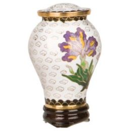 White Iris Miniature Cloisonne Keepsake Cremation Urn 2.5 Cu In