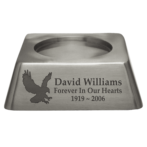Engraved Memorial Plaque Square Urn Base Matte Pewter