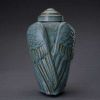 Angel Wings Sculpture Ceramic Cremation Urn in Oiled Green Melange