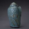 Angel Wings Sculpture Ceramic Cremation Urn in Oiled Green Melange
