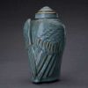 Angel Wings Sculpture Ceramic Cremation Urn in Oiled Green Melange