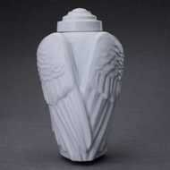 White Angel Wings Sculpture White Ceramic Cremation Urn