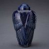 Angel Wings Sculpture Ceramic Cremation Urn in Cobalt Blue Adult