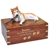 Pet Cremation Rosewood Urn Red Husky With Stick Blue Eyes