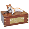 Pet Cremation Rosewood Urn Red Husky With Stick Blue Eyes