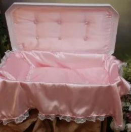 Deluxe Large 32 Inch White Pet Casket With Pink Interior