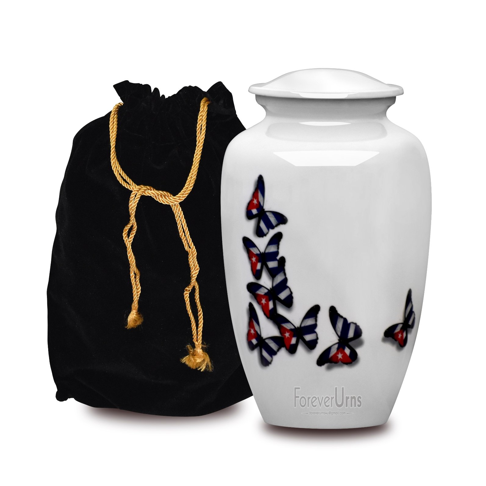 White Aluminum Urn With Multicolored Butterflies 200 Cu In