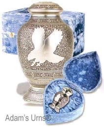 Silver Colored Eagle Cremation Urn w, Velvet Box 225.cu.in.