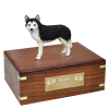 Wooden Dog Cremation Urn Black & White Husky W. Brown Eyes 4 Sizes