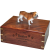 Dog Cremation Wooded Urn with Bulldog Figurine  4 Sizes