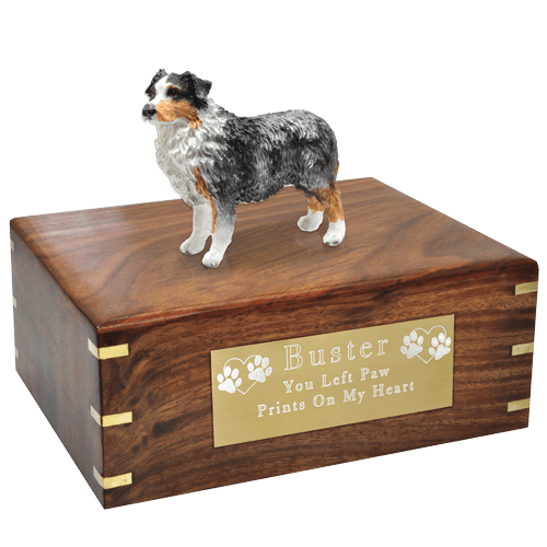 Dog Cremation Wood Urn Australian Blue Shepherd 4 Sizes