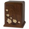 Premium Walnut Wood With Inlay Flowers  Cremation Urn  210 Cu. In.