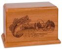 Boat Fishing Laser Carved Wood Urn in 2 sizes 200 & 400 Cu. In.