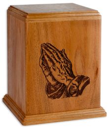 Praying Hands Laser Carved Wood Cremation Urn in 200 & 400 Cu. In.