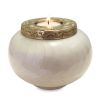 Brass Tealight Candle Cremation Urn White & Gold 210 Cu In