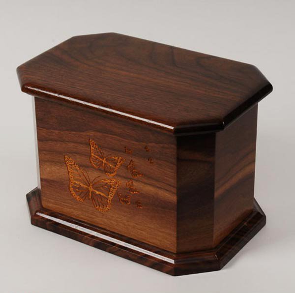 Butterfly Walnut Wood Cremation Urn 220 Cu. In.