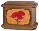 Carnations Flower Large Adult Cremation Urn with Wood Inlay Art