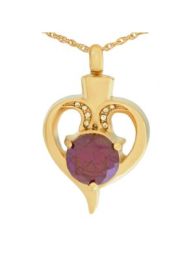 Heart with Purple Stone Pendant Keepsake Urn