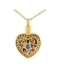 Blue Crystal Floral Gold Heart Pendant Urn