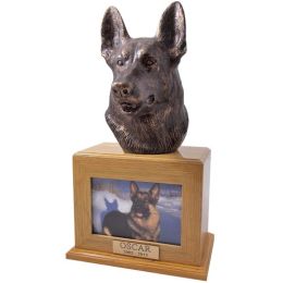 The German Shepherd Pet Urn Tower in Oak  110 cu. In.