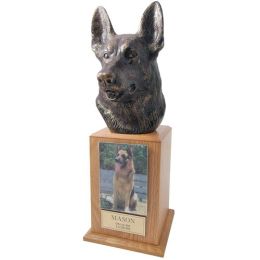 German Shepherd Pet Urn Tower In Oak  110 cu.in.