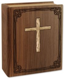 Bible Wood Inlay Large Adult Cremation Urn with Cross