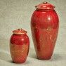 Red Ceramic Glaze Cremation Urn With 22 K Gold Finish 230 Cu. In.