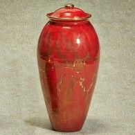 Red Ceramic Glaze Cremation Urn With 22 K Gold Finish 230 Cu. In.