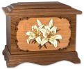 Lillies Adult Large Cremation Urn with Floral Wood Inlay Art  230 cu.in.