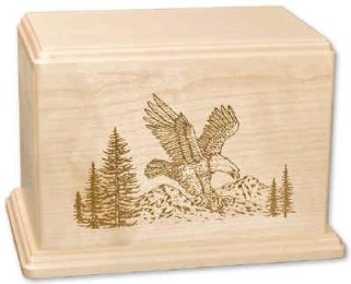 Laser Carved Soaring Eagle Wood Cremation Urns 200 & 400 Cu. In.