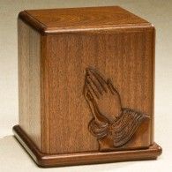 Relief Series Urn Praying Hands In Mahogany   200 Cu in
