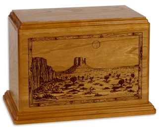 Desert Mesa Laser Carved Wood Cremation Urn 200 & 400 CU. In.