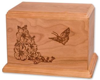 "Butterfly" Laser Carved Wood Cremation Urn 200 & 400 Cu. In.