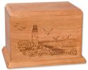 Lighthouse Design Laser Carved Wood Cremation Urns 200 & 400 Cu. in.
