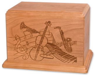 Laser Carved Music Design Wood Cremation Urns 200 & 400 Cu. In.